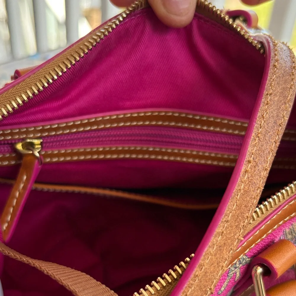 Dooney & Bourke Hot Pink Paris Cats Satchel with Tan Trim - Picture 3 of 9